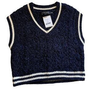 NWT English Factory Navy Blue Knit Pull On V Neck Classic Grandpa Vest Large
